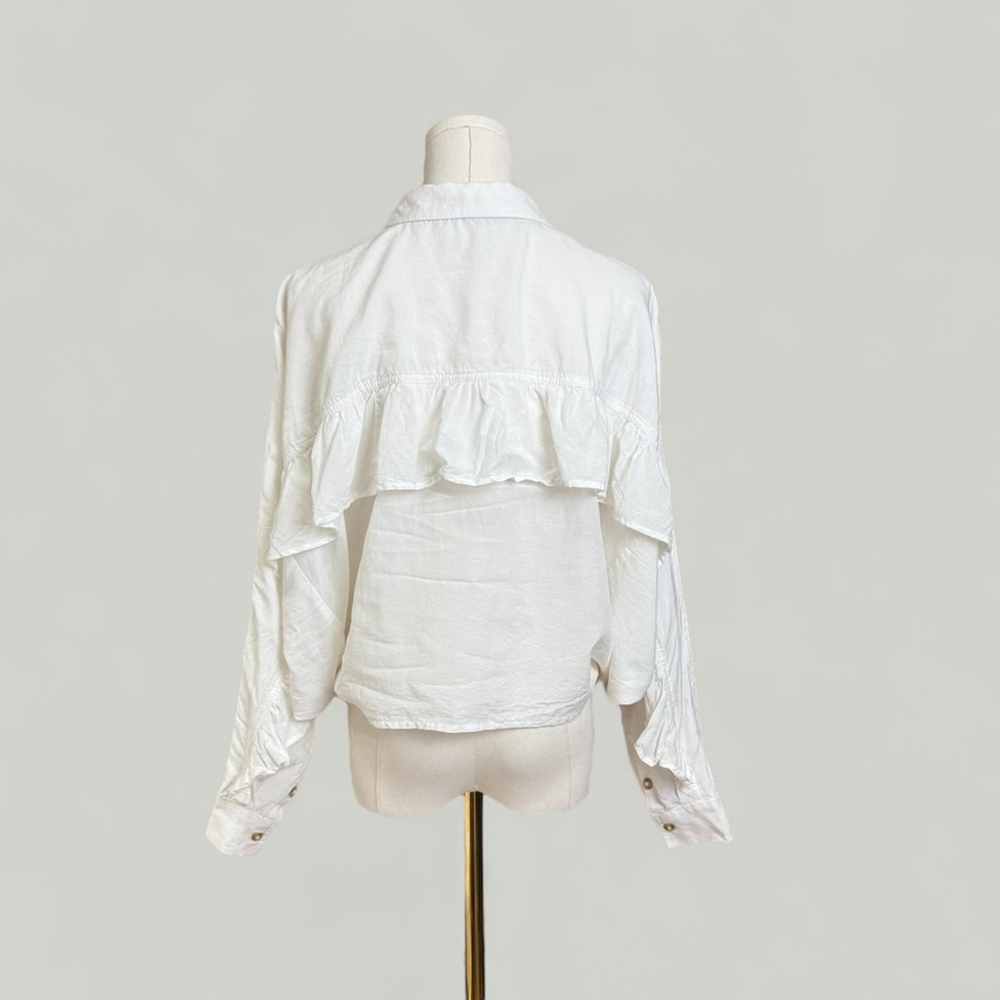 ANTHROPOLOGIE Pilcro Top Women Size XS White Oversized Cropped Ruffle Boho - Picture 3 of 13